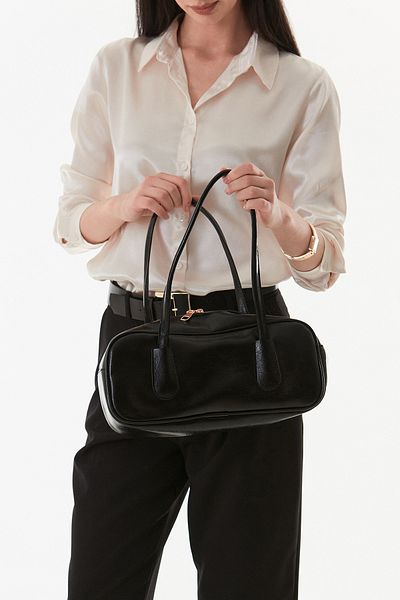 Fulla Moda Zippered Patent Leather Handbag