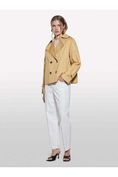 Sisley Women's Paper Bag Cotton Double Breasted Short Trench Coat
