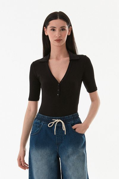 Fulla Moda Basic Polo Neck Lycra Modal Body with Snap Fasteners