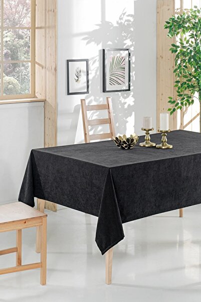 ASDİVA Față de masă neagră simplă catifelată pentru sufragerie de bucătărie M...
