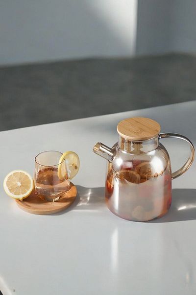morponi Luxury Borosilicate Glass Amber Bamboo Lid Herbal Tea Infuser & Jug 1500 ml