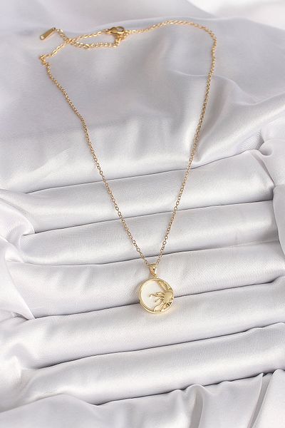 Skygo Gold Color 316L Steel Chain White Enamel Sunset Model Women's Necklace