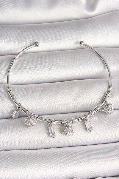 Skygo Brass Silver Color Hanging Zircon Stone Flower Figure Charm Women's Bracelet - Tj-Bb6900