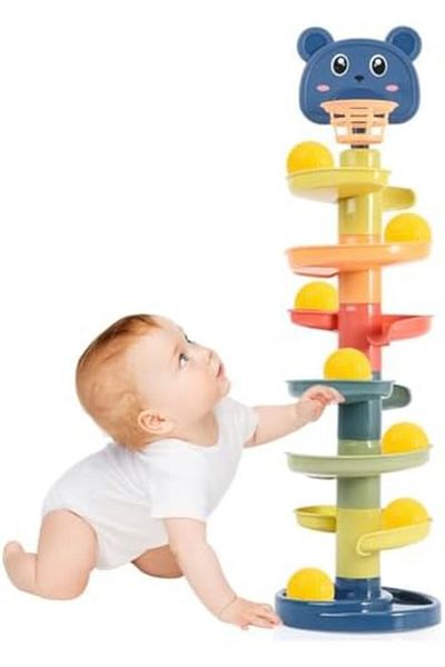 NEXIFY Large Baby Ball Tower: 6-Tier Swirling Ramp with 7 Balls | Educational Activity for 1 2 3 4 Years