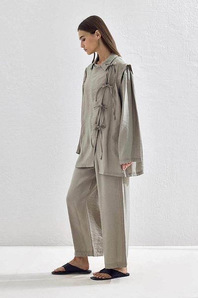 Hooopstore Lisse Bow Tie Detailed Stone Trousers Set