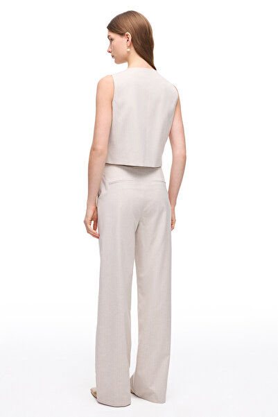 Perspective Beige Anyolite Comfortable Fit High Waist Trousers