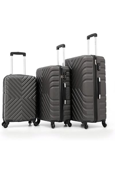 DILIXI Travel Luggage Set of 3 Pieces with 4 Wheels and Number Lock, Dark Grey