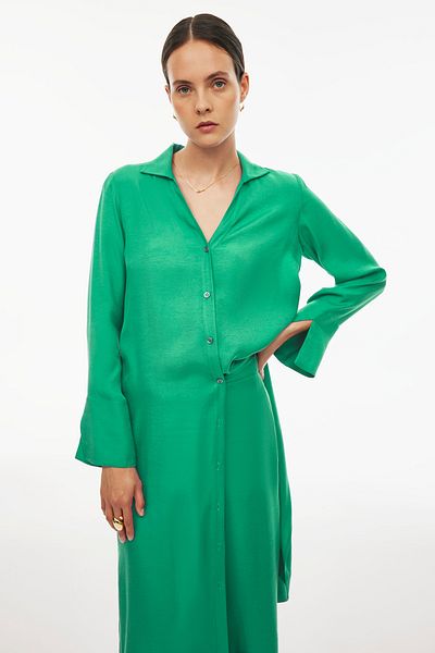 Perspective Caels Regular Fit Long Length False Sleeve Shirt Collar Mint Color Tunic