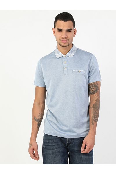 Colin's Tricou albastru cu mânecă scurtă pentru bărbați, cu gât polo, cu croiala normală
