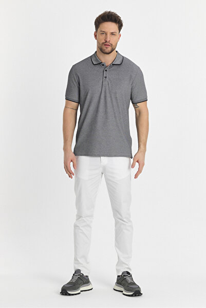 Frappoli Ανδρικό μπλουζάκι με γιακά πόλο 100% βαμβακερό ύφασμα Slim Fit Slim Fit Μαύρο-άσπρο