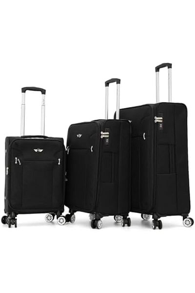 DILIXI 3-Piece Polyester Trolley Luggage Set for Unisex (Size: L 28-M 24-S 20, Color: Black)