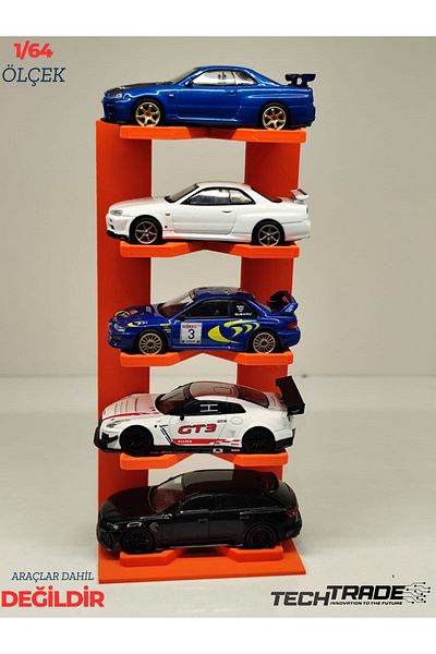 Tech Trade 1:64 Scale Model Vehicle Display Stand for 5 Vehicles Orange