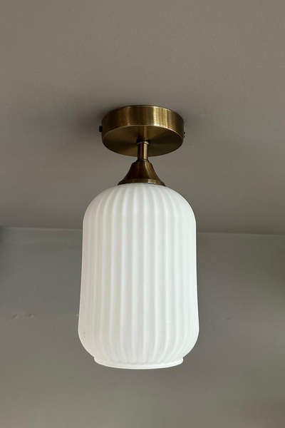 Bamyum Wingmn Cam Beyaz Piramit Plafonyer Başlık Tekli Avize Retro Sarkıt Res...