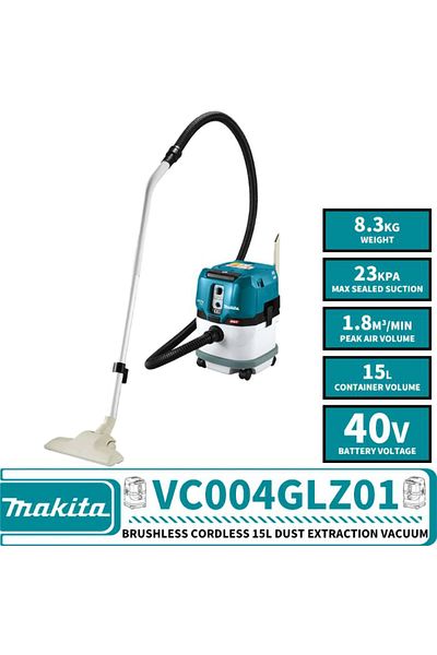 Makita VC004GLZ01 Cordless Brushless Vacuum Cleaner, 40 Volt, Capacity 15 Liter, 9.1Kg