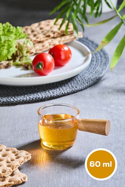 Vienev Small Size Glass Sauce Bowl with Wooden Handle 60 ml