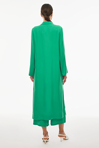 Perspective Caels Regular Fit Long Length False Sleeve Shirt Collar Mint Color Tunic