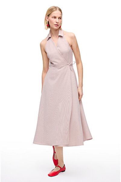 Perspective Pink Violet Regular Fit Plaid Midi Dress