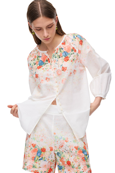 Perspective Multicolored Lublin Regular Fit Round Neck Floral Blouse