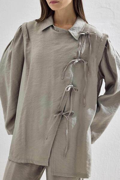 Hooopstore Lisse Bow Tie Detailed Stone Trousers Set