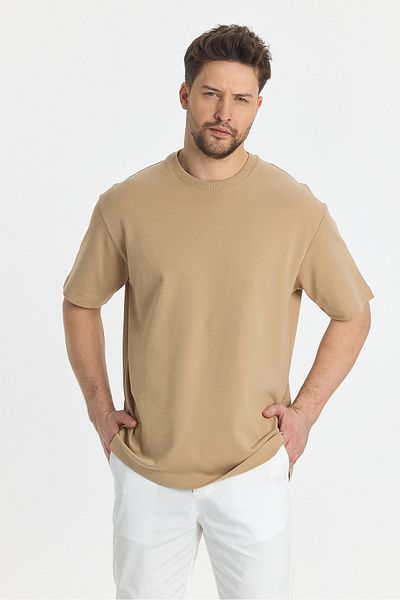Frappoli 2857 Massimo ανδρικό μπλουζάκι Camel 100% Supima βαμβακερό ύφασμα που δεν συρόται με κανονική εφαρμογή