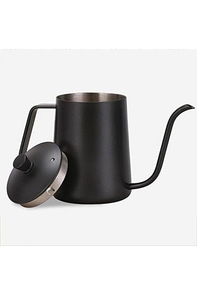 TAMUME 350ML Black Teflon Coating 5mm Gooseneck Spout Drip Pot with Lid for Coffee Service