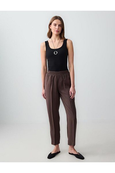 Jimmy Key Bitter Brown High Waist Regular Leg Modal Woven Trousers