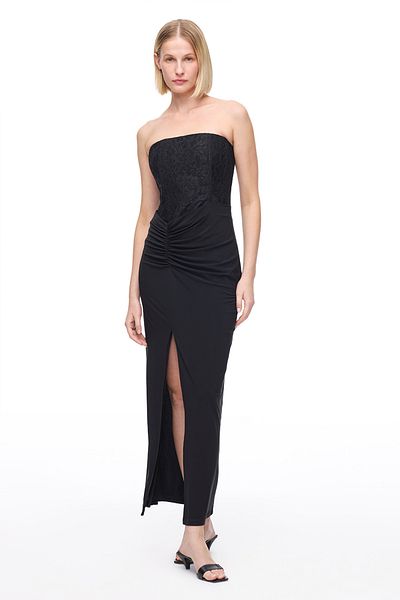 Perspective Black Lille Waist Fitted Long Dress