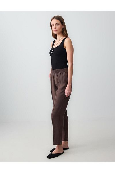 Jimmy Key Bitter Brown High Waist Regular Leg Modal Woven Trousers