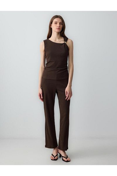 Jimmy Key Bitter Brown Relaxed Cut Regular Waist Loose Wide Leg Knitted Trousers