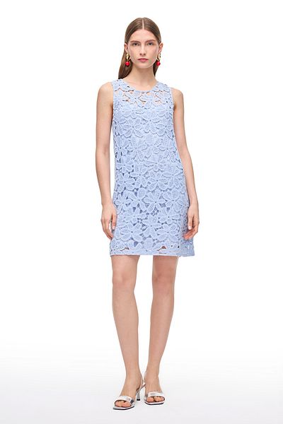 Perspective Baby Blue Primos Comfortable Fit Lace Mini Dress