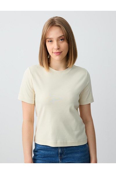 Jimmy Key Beige Crew Neck Short Sleeve Cotton Knitted T-Shirt