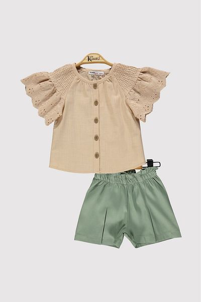 Lux Kumru Girl's Double Suit with Lace Sleeve Detail