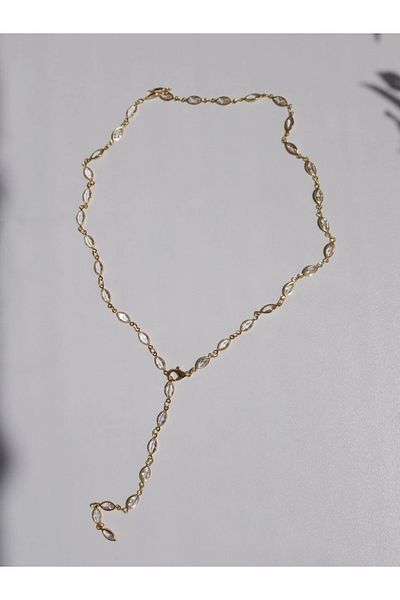 Reorah Collection Oval White Y Necklace-Zircon Stone Water Drop Y Pendant
