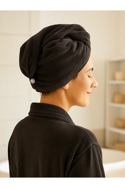 Ender Home Velvet Buttoned Hair Drying Cap Head Towel Hair Drying Cap