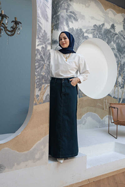 Neways 2254-Denim Klasik Etek Petrol