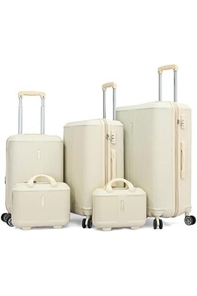 Giordano Abs Trolley Luggage Set 5 Pieces, With Double Spinner Wheels And Tsa Lock