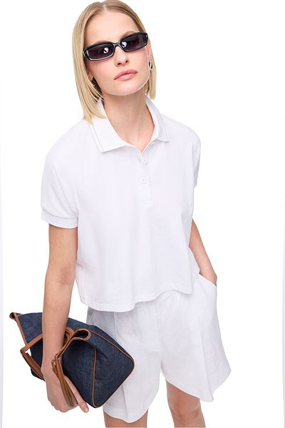 Perspective White Holas Regular Fit Low Waist Midi Length Shorts
