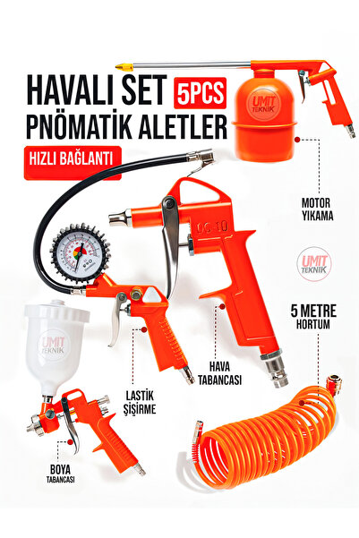 PROXTECH Ful Takım 5 Parça Havalı Kompresör Seti Boya, Motor Temizlik ve Last...