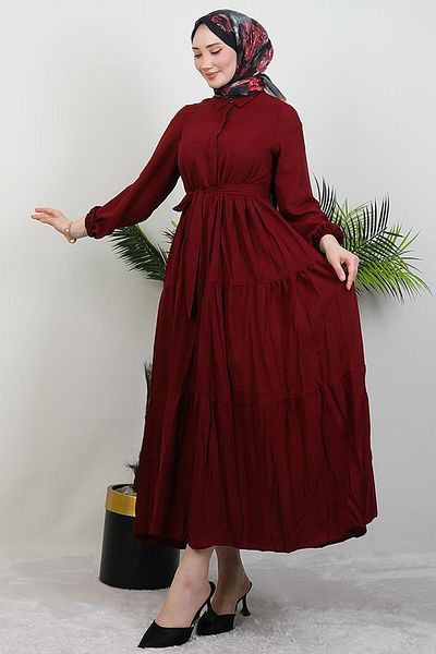 GİYZAMİLA Evren Buttoned Dress Burgundy