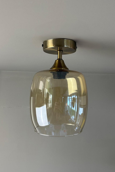 Bamyum Pearl Cam Bal Rengi Piramit Plafonyer Başlık Tekli Avize Retro Sarkıt Lamba Salon Aydınlatma