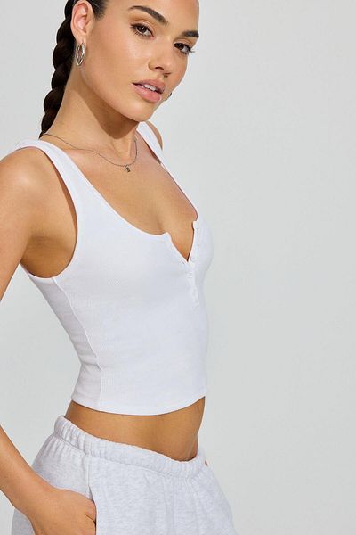 Madmext White Buttoned Ribbed Undershirt Mg2453