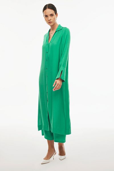 Perspective Caels Regular Fit Long Length False Sleeve Shirt Collar Mint Color Tunic