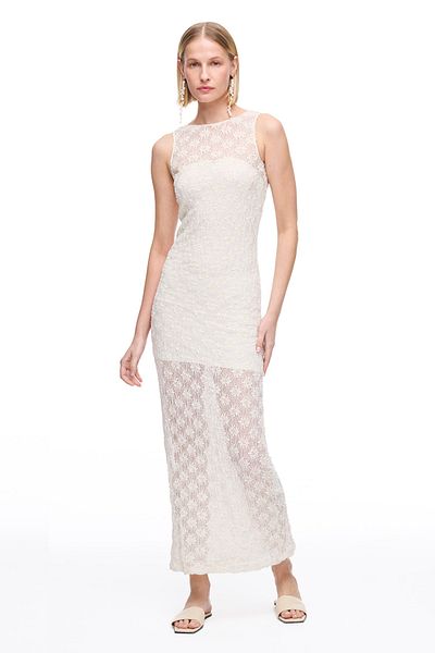 Perspective Ecru Brices Slim Fit Lace Above Knee Dress
