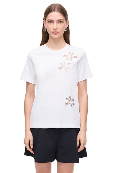 Perspective Makis White Color Comfortable Fit Crew Neck Insert Sleeve T-Shirt