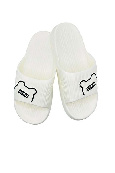 TECOS Women's beach or pool slippers, Tecos, size 36-37, teddy bear print, white, 23 centimeters