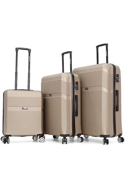 Giordano 3-Piece Luggage Set with Double Spinner Wheels and Digital Lock (Champagne, 32IN/26IN/20IN)