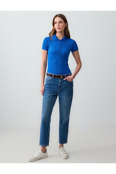 Jimmy Key Cobalt Slim Fit Short Sleeve Polo Neck Knitted T-Shirt