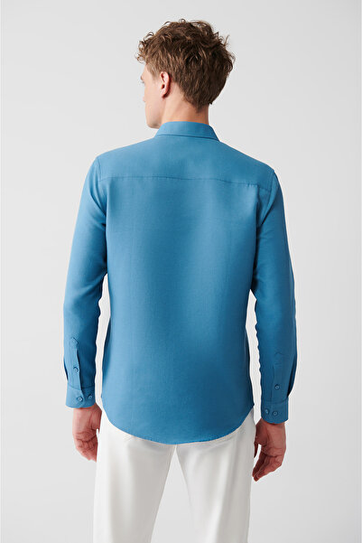 Avva Men's Petrol Easy-Iron Wafer Cotton Shirt E 002030