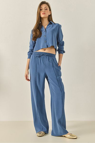 Bianco Lucci Cămașă de damă cu decolteu în V cu pantaloni largi Costum modal de jos-larg 60409 60283255