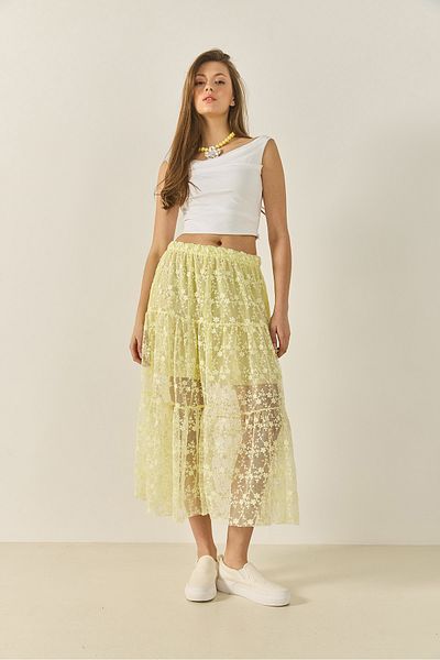 Bianco Lucci Women's Floral Lace Short Lined Flounce Regular Waist Long Skirt 6631 60283260